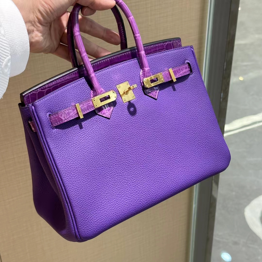 HERMES 爱马仕 Birkin Touch 25cm 鳄鱼皮 9G Amethyste 水晶紫 进口蜜蜡线 全手工制作-铂金女王 HERMES 爱马仕 Birkin Touch 25cm 鳄鱼皮 9G Amethyste 水晶紫 进口蜜蜡线 全手工制作