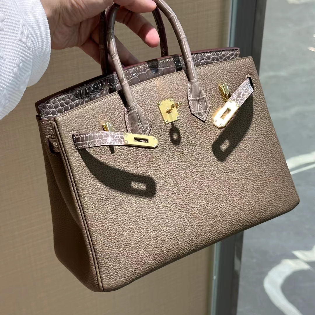 HERMES 爱马仕 Birkin Touch 25cm 鳄鱼皮 8C Gri Elephant 大象灰 进口蜜蜡线 全手工制作