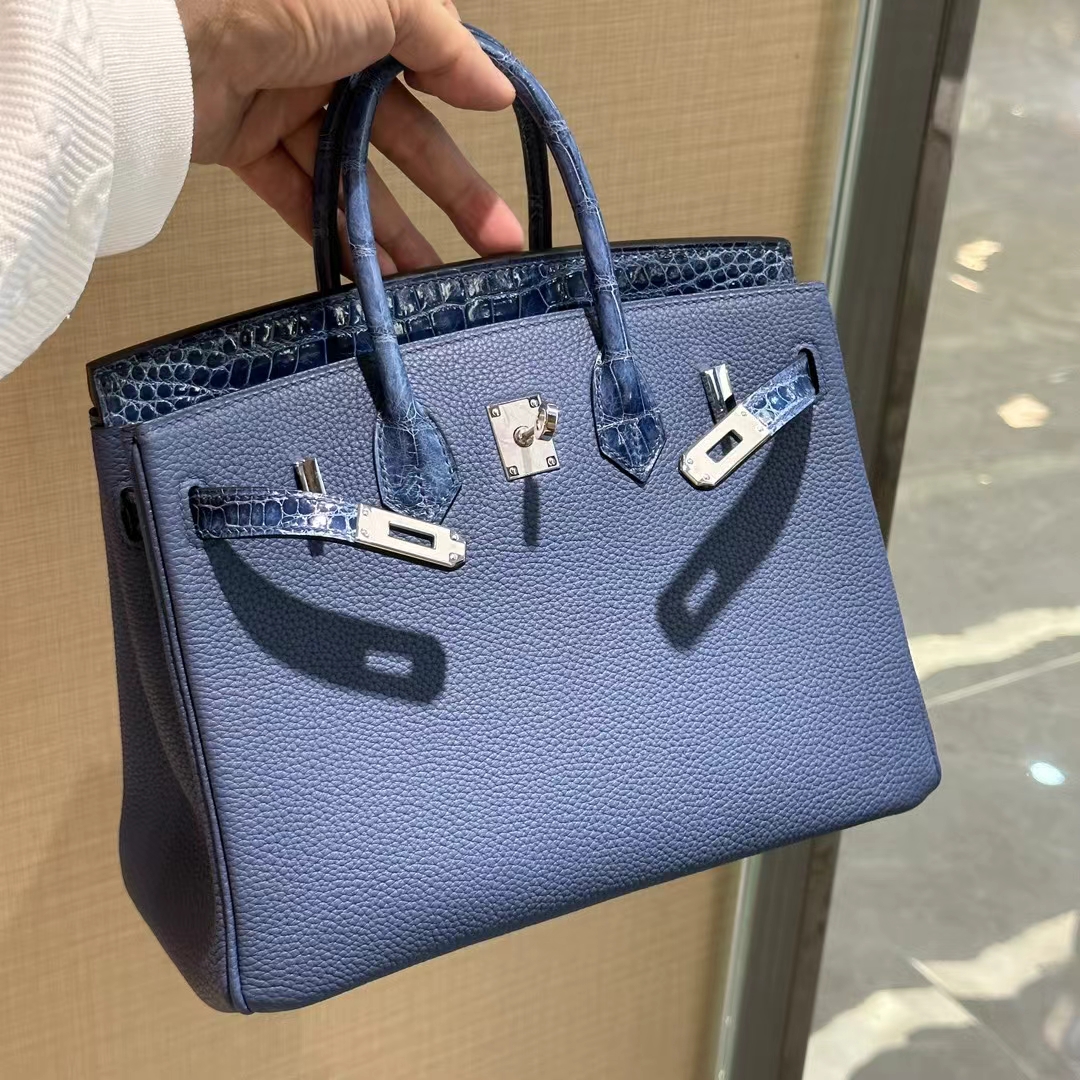 HERMES 爱马仕 Birkin Touch 25cm 鳄鱼皮 N7 Bleu Tempete风暴蓝 进口蜜蜡线 全手工制作-铂金女王 HERMES 爱马仕 Birkin Touch 25cm 鳄鱼皮 N7 Bleu Tempete风暴蓝 进口蜜蜡线 全手工制作
